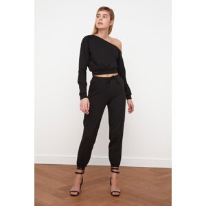 Trendyol Black Loose Jogger Boat Neck Thin Knitted Two Piece Set