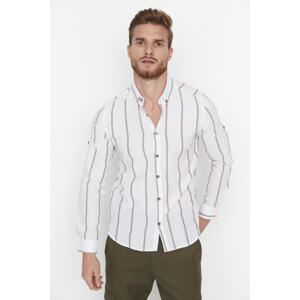 Trendyol Khaki Slim Fit Buttoned Collar Epaulette Striped Shirt