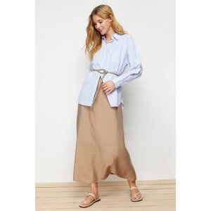 Trendyol Stone Regular Waist Woven Linen Look Skirt