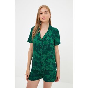 Trendyol Green Print Detailed Shirt-Shorts Pajama Set