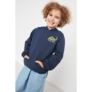Trendyol Navy Blue Embroidered Hooded Boy Knitted Sweatshirt