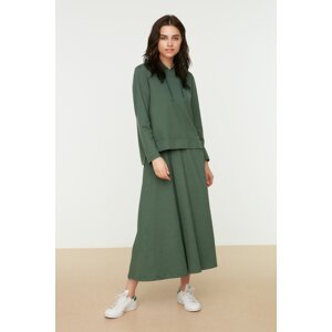 Trendyol Green Hooded Sweatshirt-Skirt Knitted Suit