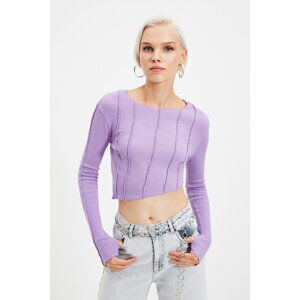 Trendyol Lilac Stitch Detail Fitted Asymmetric Crop Ribbed Stretch Knitted Blouse