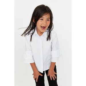 Trendyol White Girls' Woven Shirt with Sleeve Detailed