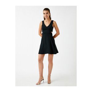 Koton Decollete Waist Mini V Neck Dress