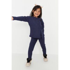 Trendyol Indigo Tie Detailed Ribbed Girls Knitted Two Piece Set