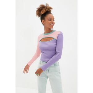 Trendyol Lilac Color Block Cut Out Detailed Knitted Blouse