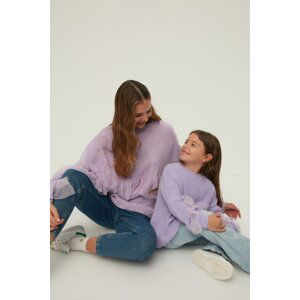 Trendyol Lilac Tulle Frill Detailed Girls Knitwear Sweater