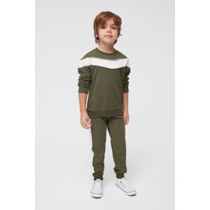 Trendyol Khaki Color Block Boy Knitted Thin Tracksuit Set