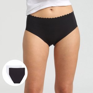 DIM BODY TOUCH HIGH BRIEF 2x - Women's cotton panties with a higher waist 2 pcs - black - white
