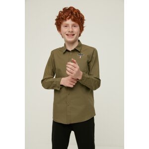 Trendyol Khaki Boy's Woven Shirt With Pocket Embroidery Embroidered