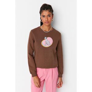 Trendyol Mink Basic Printed Raised Knitted Sweatshirt