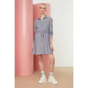 Trendyol Navy Blue Tie Detailed Striped Shirt Dress