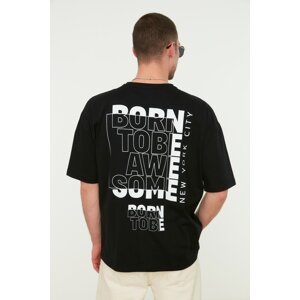 Trendyol Black Men's Oversize/Wide Cut 100% Cotton Text Printed T-Shirt