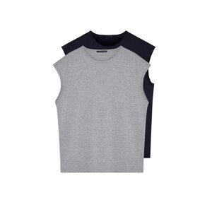 Trendyol Basic Navy Blue-Grey 2 Pack Oversize/Wide Cut Cotton Sleeveless T-Shirt/Tank Top