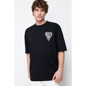 Trendyol Black Oversize/Wide Cut City Printed 100% Cotton Short Sleeve T-Shirt