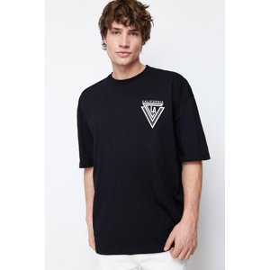 Trendyol Men's Black Oversize/Wide Cut City Printed 100% Cotton Short Sleeve T-Shirt
