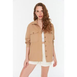 Trendyol Beige Oversize Woven Double Pocket Shirt