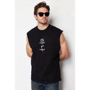 Trendyol Black Oversize/Wide-Fit Oriental Text Printed 100% Cotton T-Shirt/Athlete