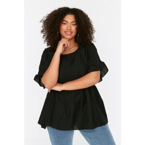 Trendyol Curve Black Knitted Ruffle Blouse