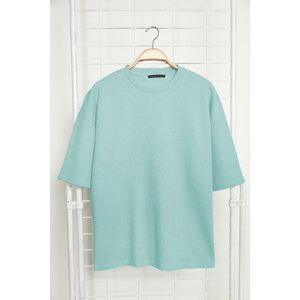 Trendyol Basic Mint Oversize/Wide Cut Textured Waffle Short Sleeve T-Shirt