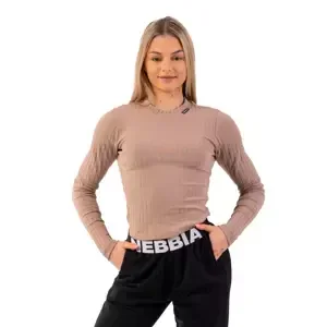 Nebbia Žebrované tričko s dlouhým rukávem z organické bavlny 415 brown XS