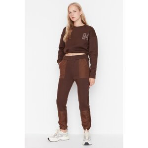Trendyol Brown Parachute Fabric Embroidered Thick Knitted Tracksuit Set