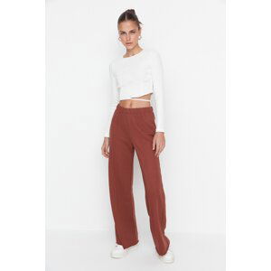 Trendyol Brown Wide Leg Ribbed Thick Knitted Sweatpants