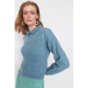 Trendyol Blue Wide Fit Soft Texture Hair Braided Knitwear Sweater