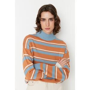 Trendyol Salmon Color Block High Neck Knitwear Sweater