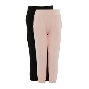 Trendyol 2-Pack Black-Pink Girls Knitted Slim Sweatpants