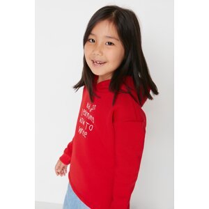 Trendyol Girls' Red Hoodie with Printed Knitted Sweatshirt.