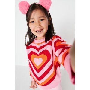 Trendyol Girls Multi Color Heart Patterned Knitwear Sweater