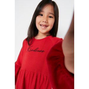 Trendyol Red Embroidered Girl's Knitted Dress
