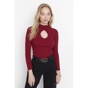 Trendyol Burgundy Cut Out Detailed High Neck Knitted Blouse
