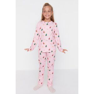 Trendyol Pink Printed Girls' Knitted Family Combine Pajamas Set