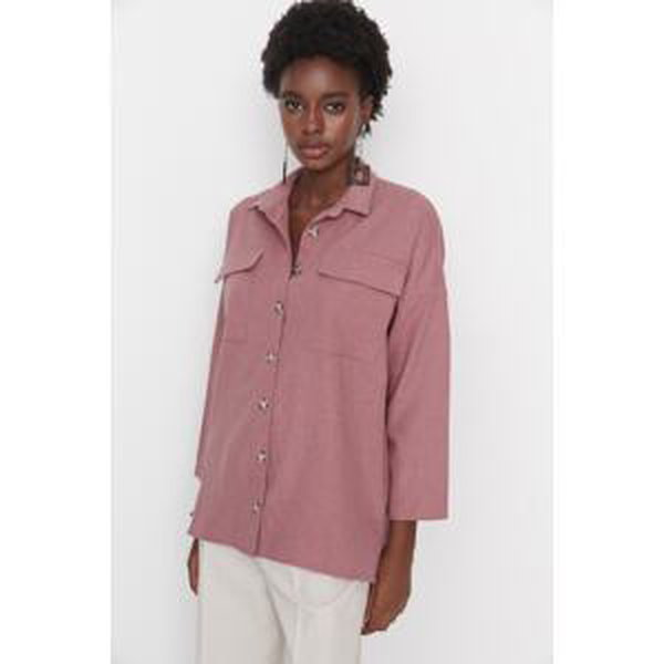 Trendyol Dried Rose Double Pocket, Wide Cut Woven Shirt