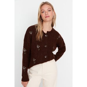 Trendyol Brown Embroidery Detailed Knitwear Cardigan