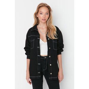 Trendyol Denim Shirt Jacket with Contrast Stitching in Black