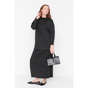 Trendyol Black Sleeve Detailed Scuba Tunic-Skirt Knitted Suit