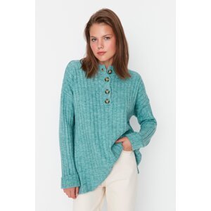 Trendyol Mint Collar Buttoned Ribbed Knitwear Sweater