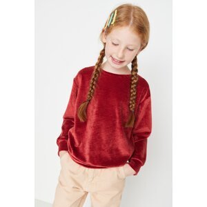 Trendyol Claret Red Velvet Girls Knitted Sweatshirt