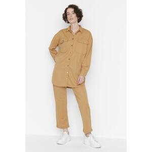 Trendyol Camel Double Pocket Scuba Shirt-Pants Knitted Suit