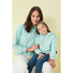 Trendyol Mint Girls' Hooded Printed Knitted Sweatshirt