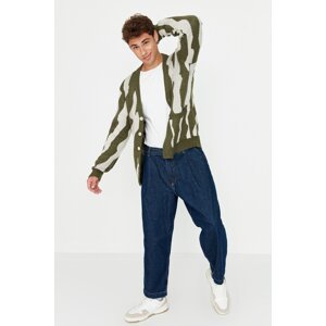 Trendyol Men's Khaki Oversize Fit Wide Fit Patterned Knitwear Cardigan