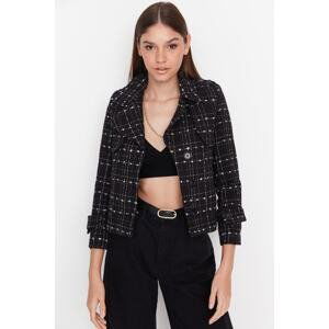 Trendyol Black Crop Woven Tweed Plaid Jacket