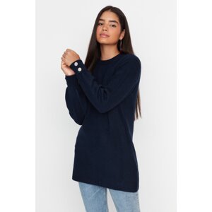 Trendyol Navy Blue Button Cuff Detailed Soft Knitwear Sweater