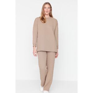Trendyol Mink Quilted Tunic-Pants Knitted Suit