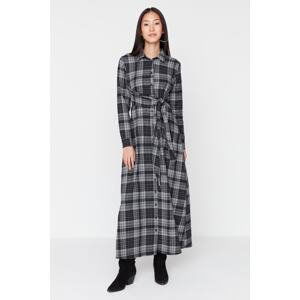 Trendyol Gray Plaid Tie Detailed Woven Dress