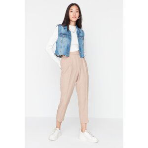 Trendyol Beige Pleated Detailed Carrot Cut Woven Trousers